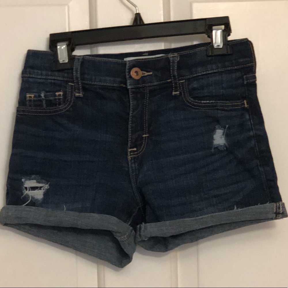 Dark Wash Ripped Jean Shorts